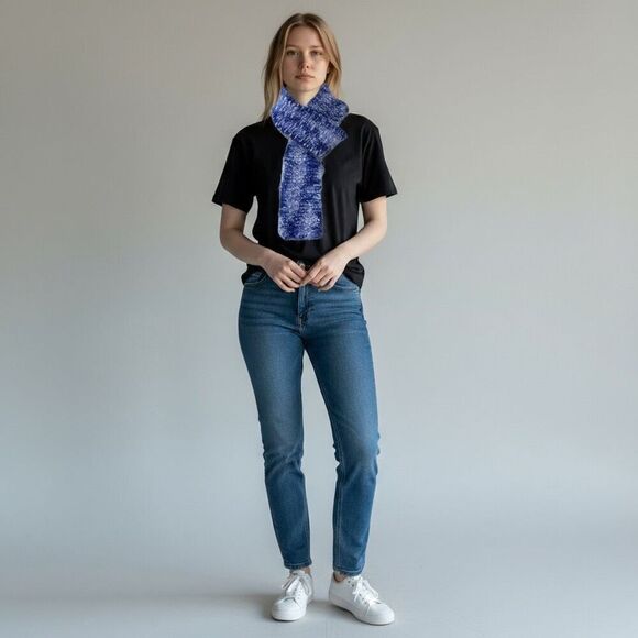 Hand Crafted Accessories - Blue Tie Dye Handmade knitted sequin Scarf one size chunky ultra soft